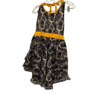 Sur la Table french Provencal blue gold Peacock Feathers Fringe Kitchen Apron